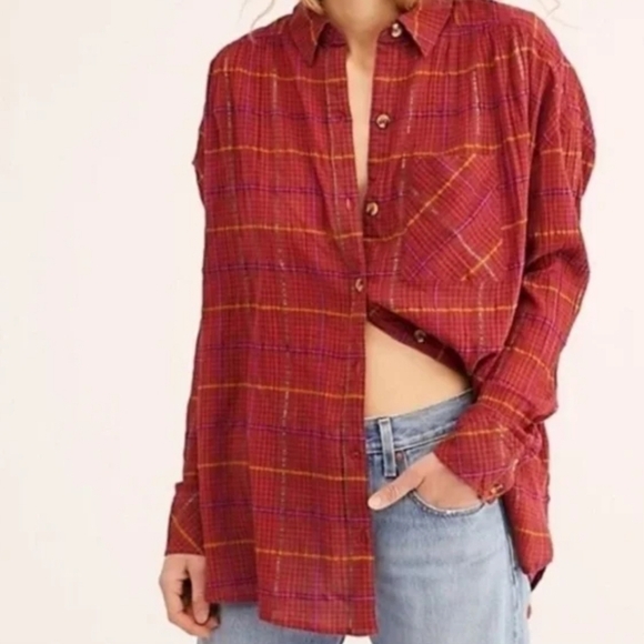 Free people plaid break my stride long sleeve button down shirt - Picture 11 of 11